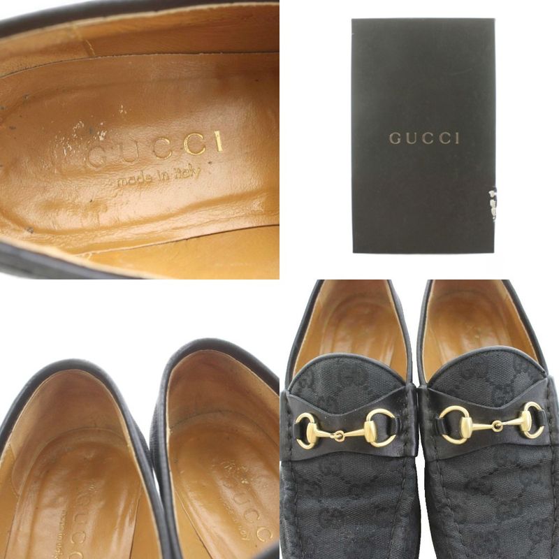Gucci GG Canvas Horsebit Loafer Moccasin Logo 36 Black 100 0255 9 KU ?D