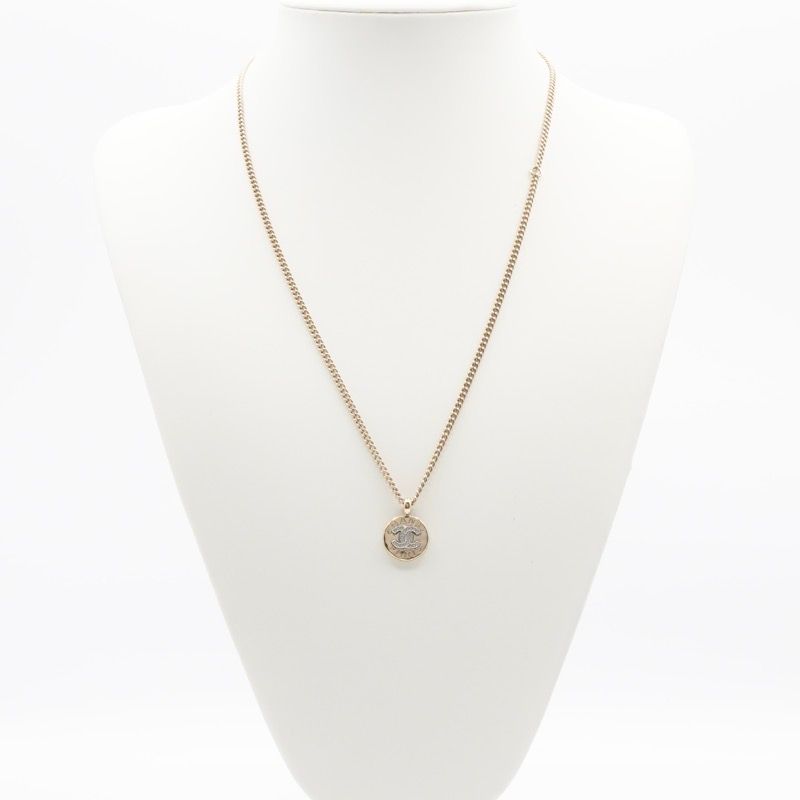 Chanel Necklace Pendant Choker Gold Coco Mark Logo Rhinestone