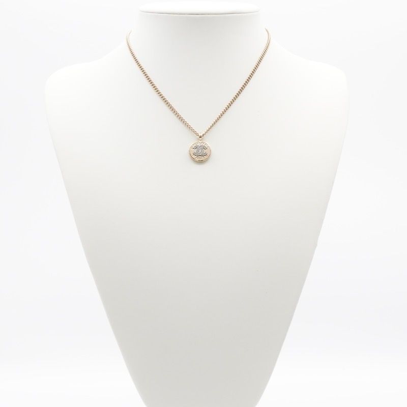 Chanel Necklace Pendant Choker Gold Coco Mark Logo Rhinestone