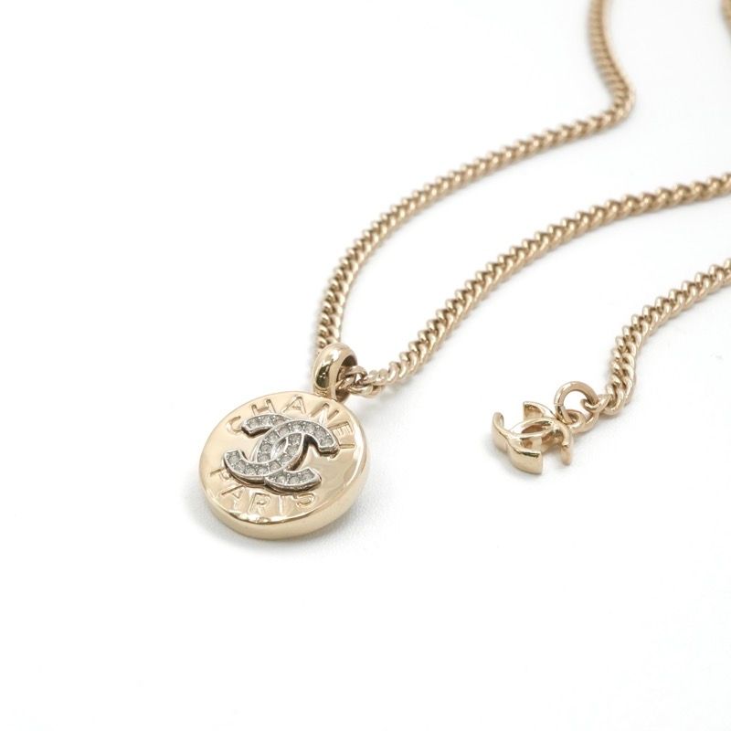 Chanel Necklace Pendant Choker Gold Coco Mark Logo Rhinestone