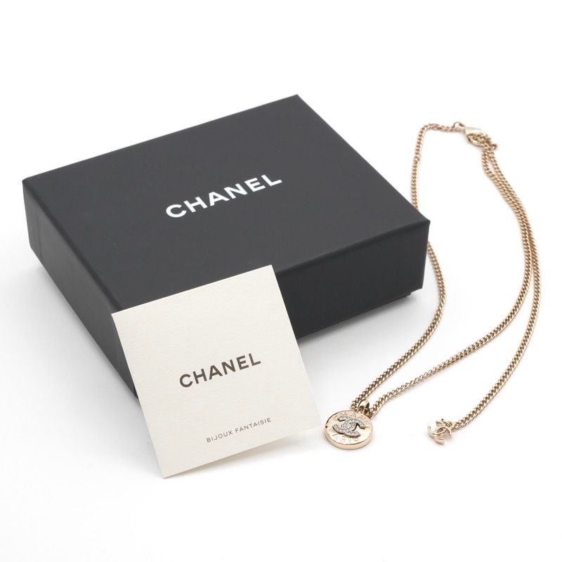 Chanel Necklace Pendant Choker Gold Coco Mark Logo Rhinestone