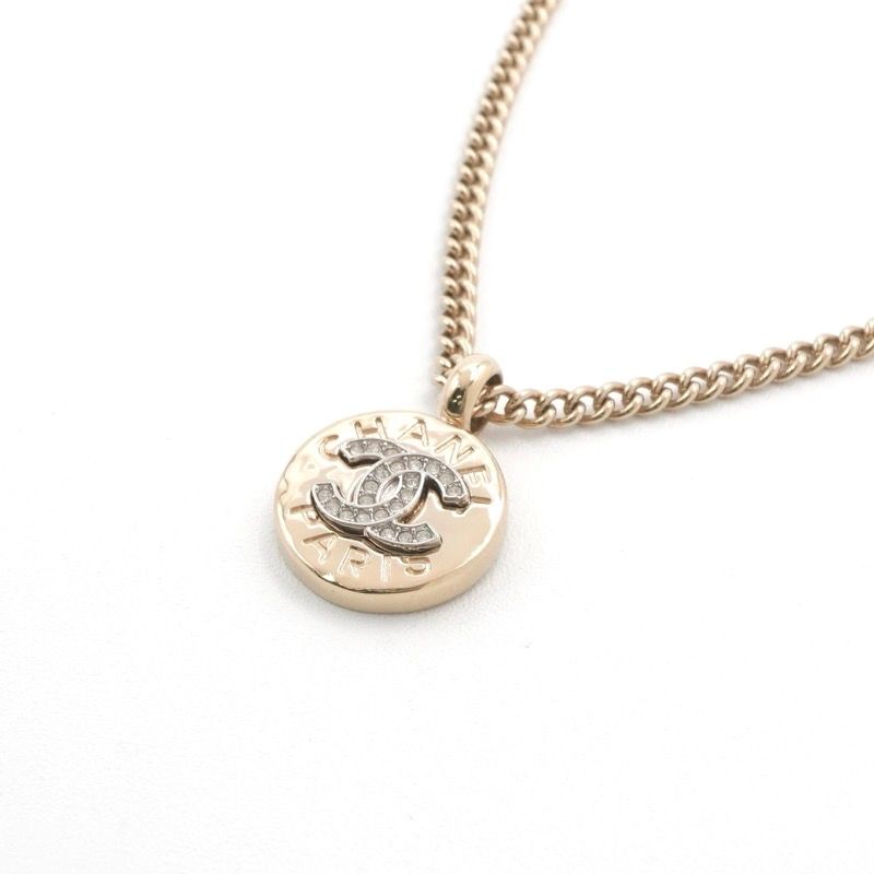 Chanel Necklace Pendant Choker Gold Coco Mark Logo Rhinestone
