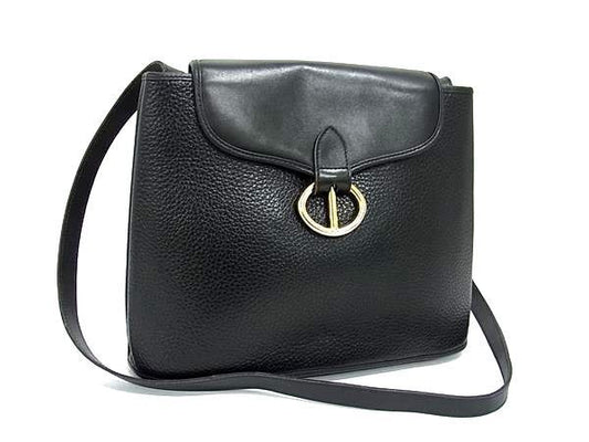 Christian DIOR Shoulder Bag Crossbody Bag - Black Leather Women Gold Hardware