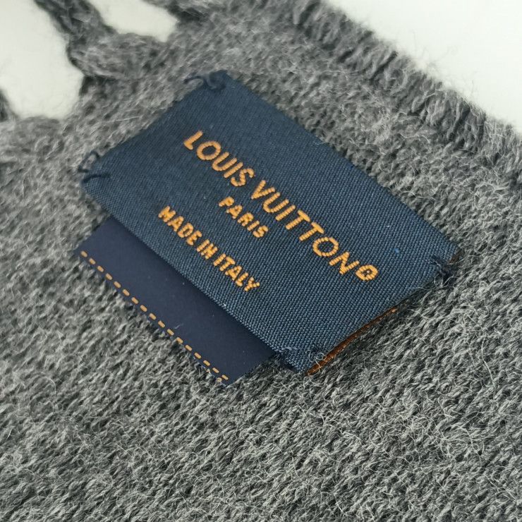 Louis Vuitton Scarf All About Monogram M79225 Black Gray 100% Wool Men's Fringe