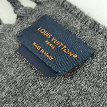 Louis Vuitton Scarf All About Monogram M79225 Black Gray 100% Wool Men's Fringe