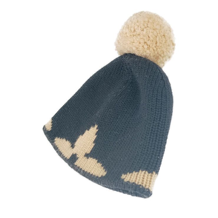 Louis Vuitton Cap Bonnet Morning Lamb Beanie M70840 Black Beige 100% Wool
