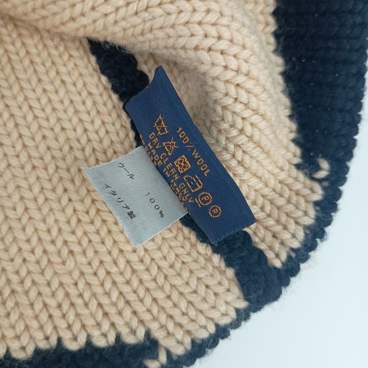 Louis Vuitton Cap Bonnet Morning Lamb Beanie M70840 Black Beige 100% Wool