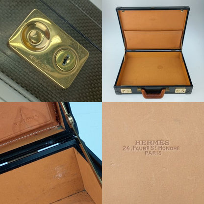 Hermes Business Bag Espace PM Attache Case - Black Gold Hardware Carbon Leather