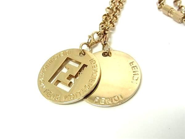 Fendi Necklace FF Logo Plate - Gold Metal Women's Zucca