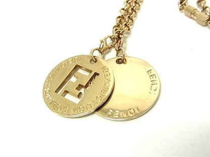 Fendi Necklace FF Logo Plate - Gold Metal Women's Zucca