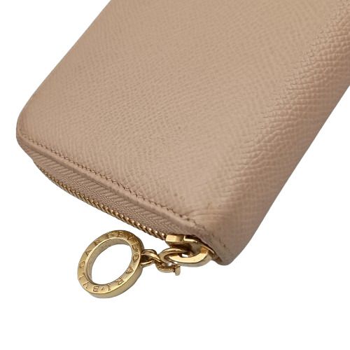 Bvlgari Long Wallet Bvlgari Zip Wallet 283756 Beige Grained Calfleather Women