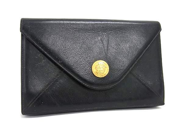 Gianni Versace Gianni Versace Wallet Flap Wallet - Black Leather Unisex Gold