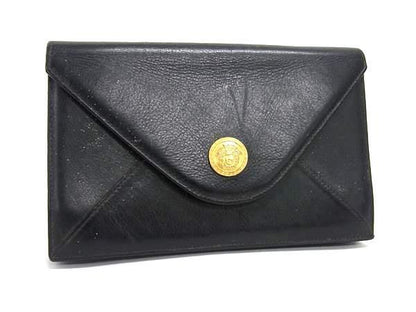 Gianni Versace Gianni Versace Wallet Flap Wallet - Black Leather Unisex Gold