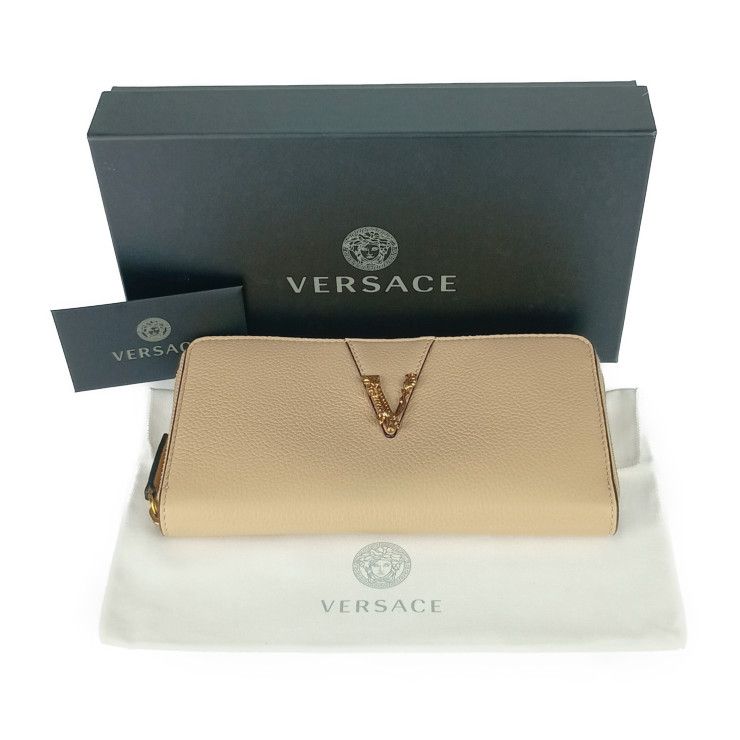 Unused Exhibit Versace Wallet Virtus Round Zipper Long Wallet 1006263 Beige