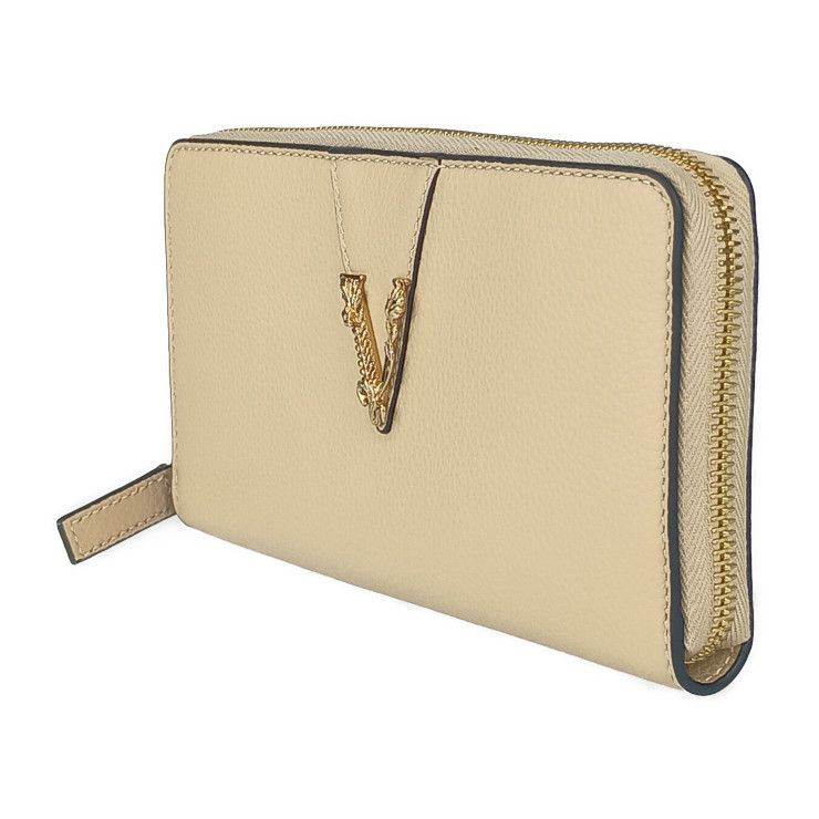 Unused Exhibit Versace Wallet Virtus Round Zipper Long Wallet 1006263 Beige