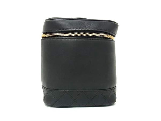 Chanel Vanity Bag Bicolore Black Leather Women's Coco Mark Matelasse