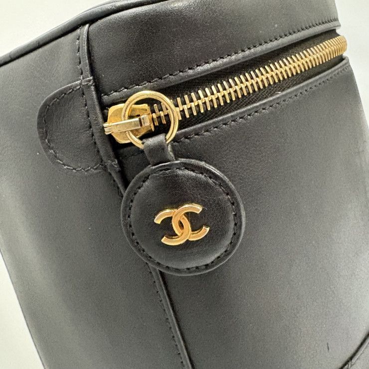 Chanel Vanity Bag Bicolore Black Leather Women's Coco Mark Matelasse