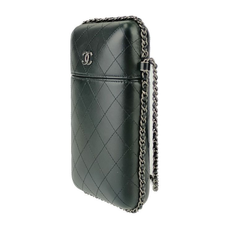 Chanel Shoulder Bag Chain Phone Holder A94471 Black Silver Hardware Lambskin