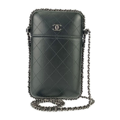 Chanel Shoulder Bag Chain Phone Holder A94471 Black Silver Hardware Lambskin