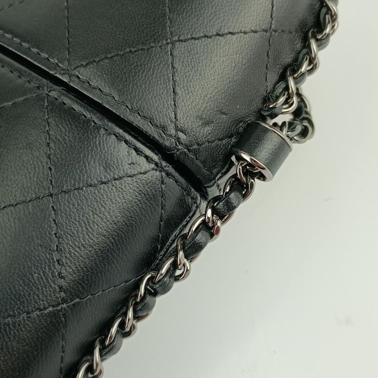 Chanel Shoulder Bag Chain Phone Holder A94471 Black Silver Hardware Lambskin