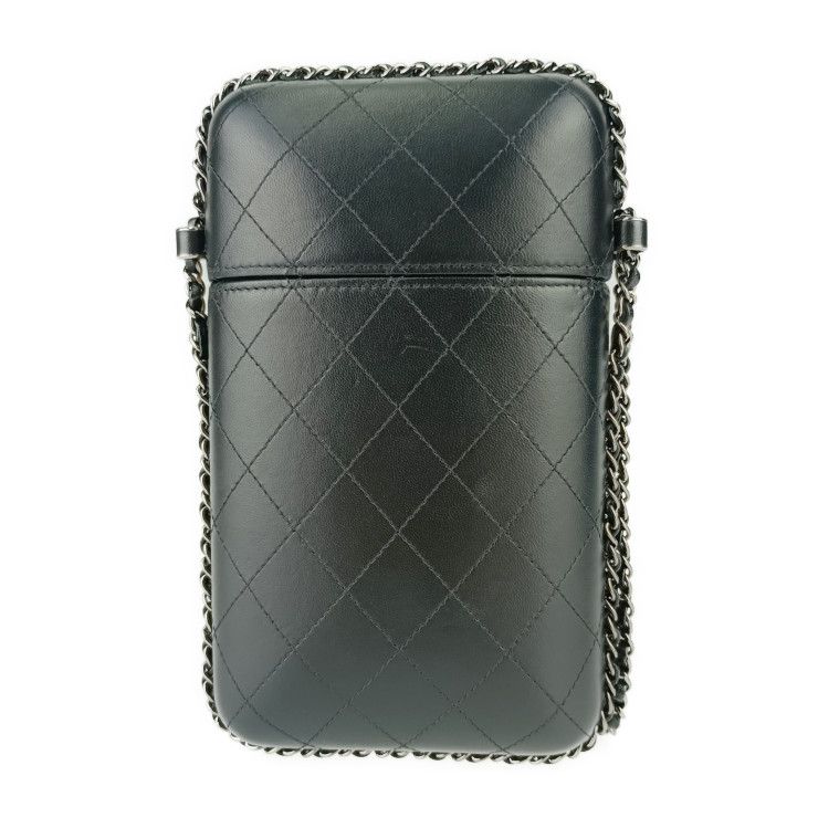 Chanel Shoulder Bag Chain Phone Holder A94471 Black Silver Hardware Lambskin