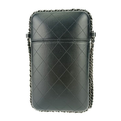 Chanel Shoulder Bag Chain Phone Holder A94471 Black Silver Hardware Lambskin