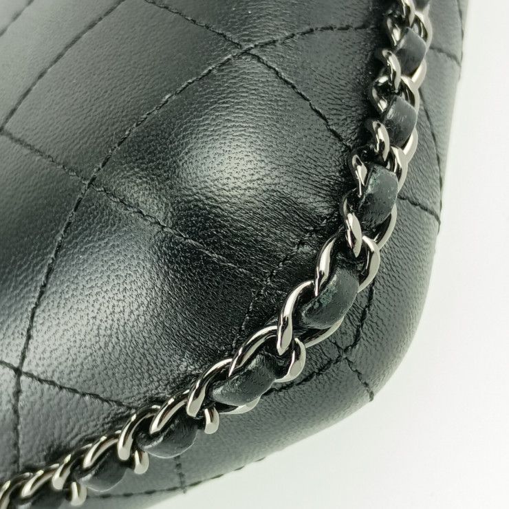 Chanel Shoulder Bag Chain Phone Holder A94471 Black Silver Hardware Lambskin