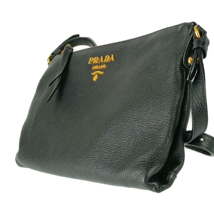 Prada Shoulder Bag Crossbody Bag 1bh050 Black Gold Hardware Vitello Daino