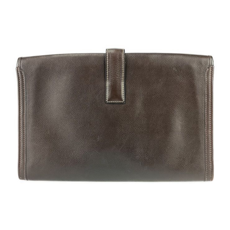 Hermes Clutch Bag Jigier PM - Dark Brown Leather Unisex Second Bag ?I Engraved