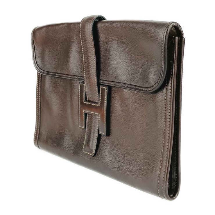 Hermes Clutch Bag Jigier PM - Dark Brown Leather Unisex Second Bag ?I Engraved