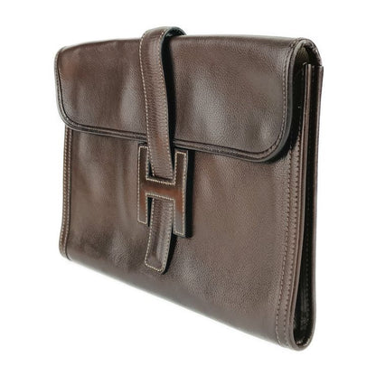 Hermes Clutch Bag Jigier PM - Dark Brown Leather Unisex Second Bag ?I Engraved