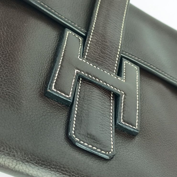 Hermes Clutch Bag Jigier PM - Dark Brown Leather Unisex Second Bag ?I Engraved