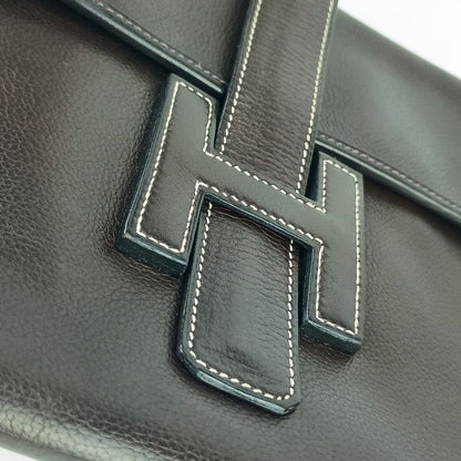 Hermes Clutch Bag Jigier PM - Dark Brown Leather Unisex Second Bag ?I Engraved