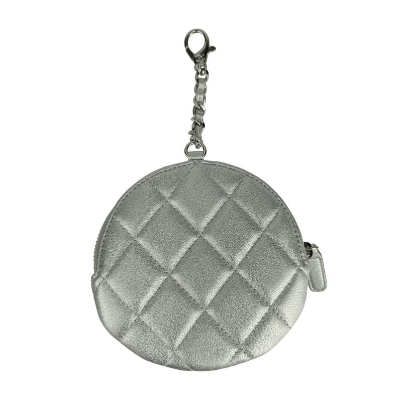 Chanel Coin Case Camellia Zip Coin Purse Ap2125 Silver Lambskin Ladies Coin