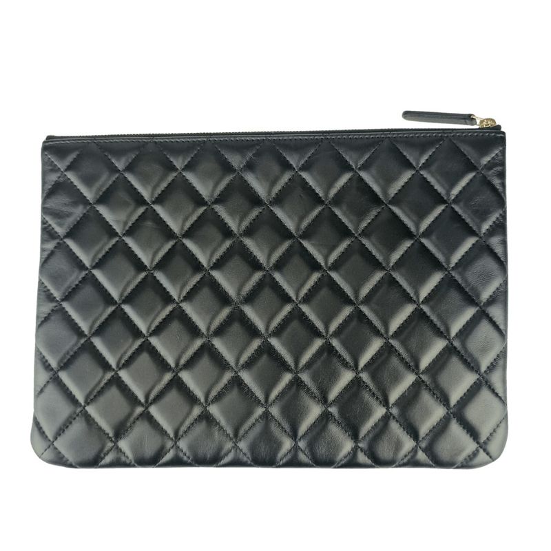 Chanel Second Bag Camellia Pouch 82699 Black Navy Lambskin Velour Ladies Coco