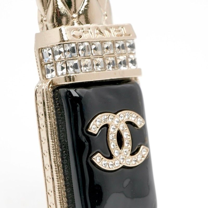 Chanel Brooch Corsage Gold Black Pink Here Mark Rhinestone Lip Motif
