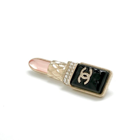 Chanel Brooch Corsage Gold Black Pink Here Mark Rhinestone Lip Motif