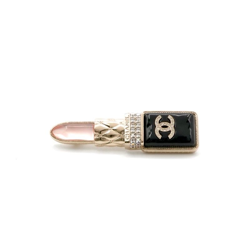 Chanel Brooch Corsage Gold Black Pink Here Mark Rhinestone Lip Motif