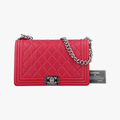 Chanel Boy Chanel Matelasse Coco Mark Red Lambskin A90164 19284452