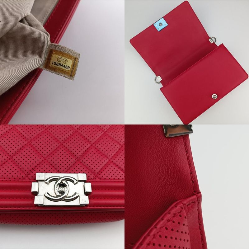 Chanel Boy Chanel Matelasse Coco Mark Red Lambskin A90164 19284452