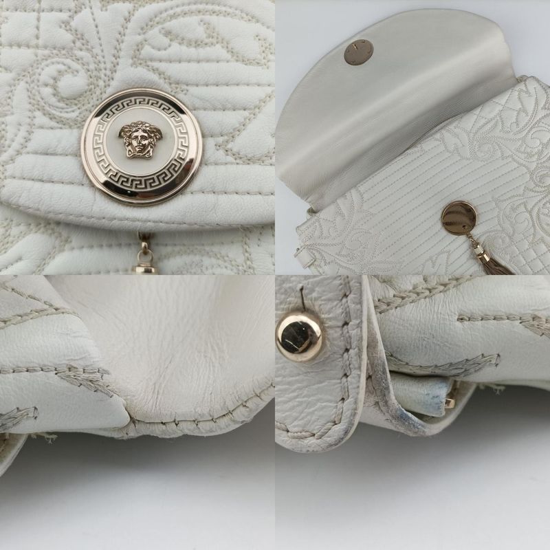 Versace Embossed Leather Talia Vanitas White Leather