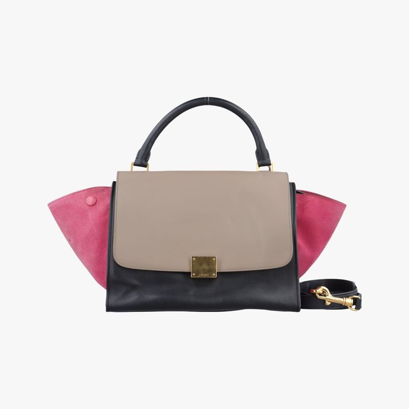 Celine Trapeze Small Beige X Black X Pink Suede X Leather S-ce-4104