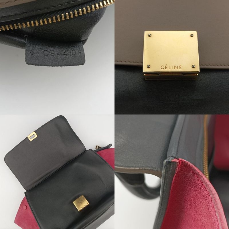 Celine Trapeze Small Beige X Black X Pink Suede X Leather S-ce-4104