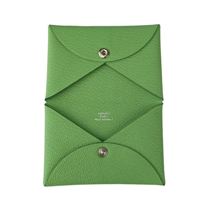 Hermes Coin Case Calvi Vert Cricket Chevre Unisex Coin Purse Engraved W Never