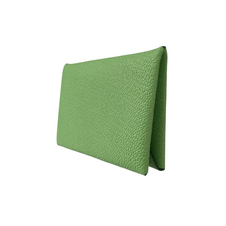 Hermes Coin Case Calvi Vert Cricket Chevre Unisex Coin Purse Engraved W Never