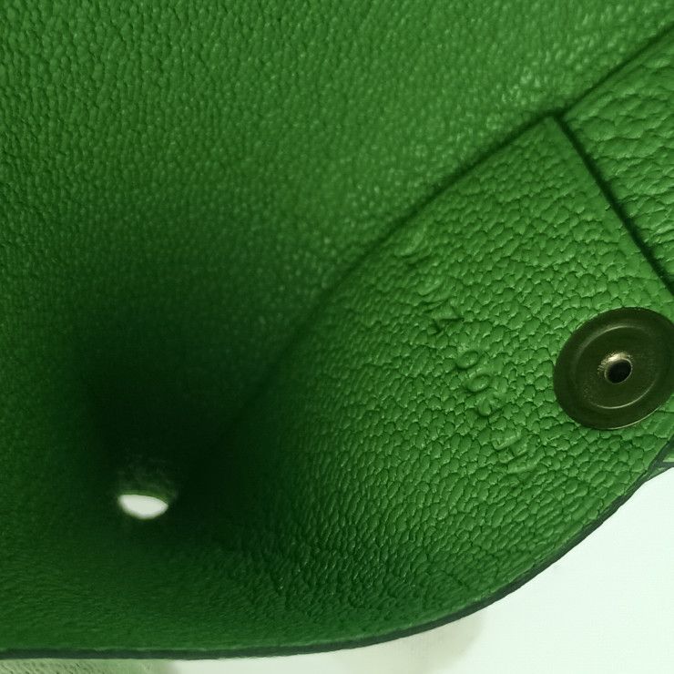 Hermes Coin Case Calvi Vert Cricket Chevre Unisex Coin Purse Engraved W Never