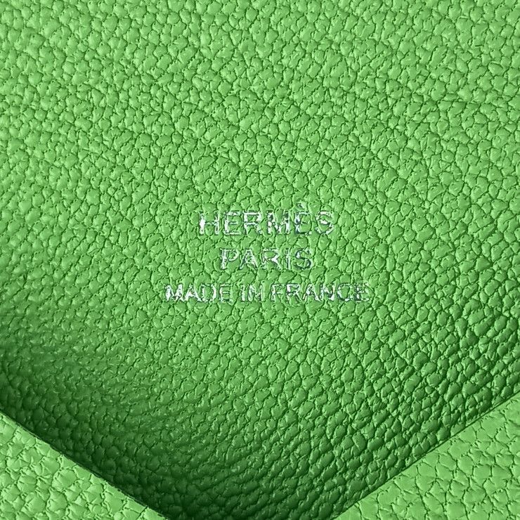 Hermes Coin Case Calvi Vert Cricket Chevre Unisex Coin Purse Engraved W Never