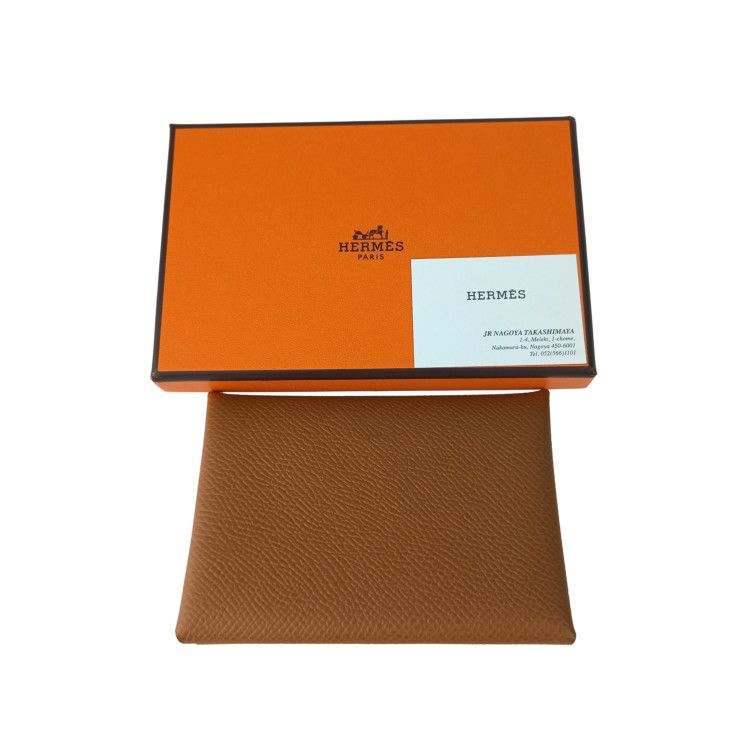 Hermes Coin Case Calvi Duo Gold Epson Unisex Coin Purse Engraved W Never Used