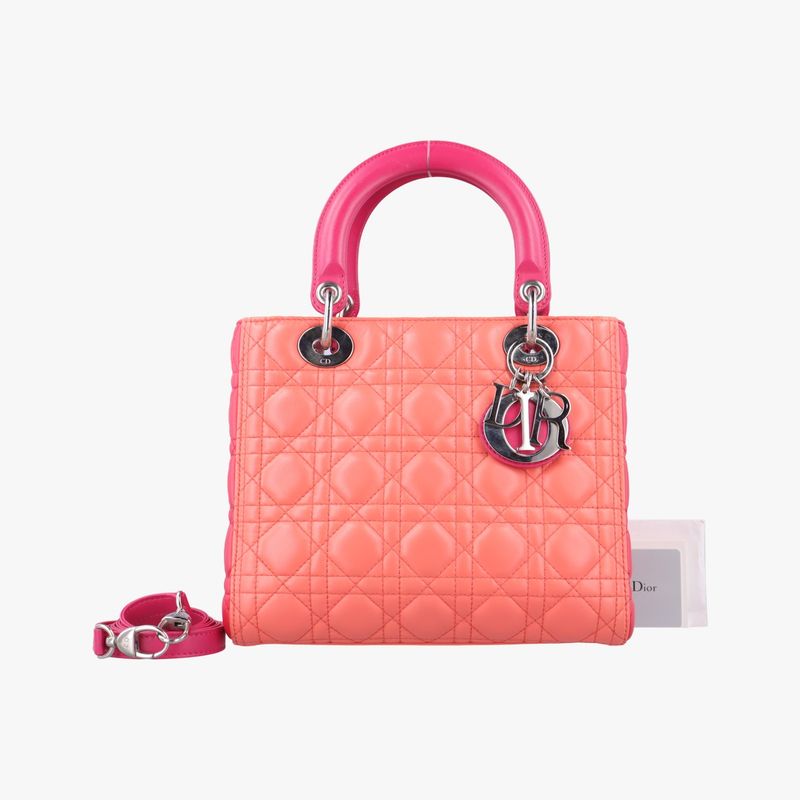 Christian Diorchristian Dior Lady Dior Orange And Pink Lambskin 15-bo-0133