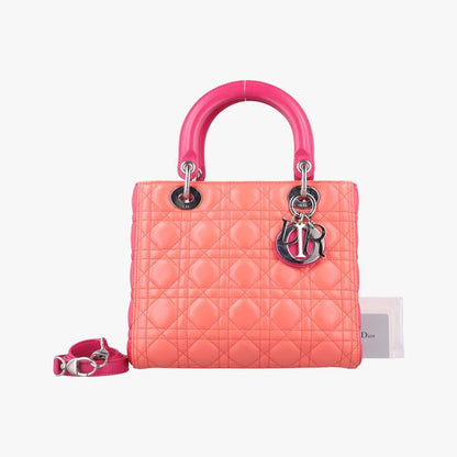Christian Diorchristian Dior Lady Dior Orange And Pink Lambskin 15-bo-0133